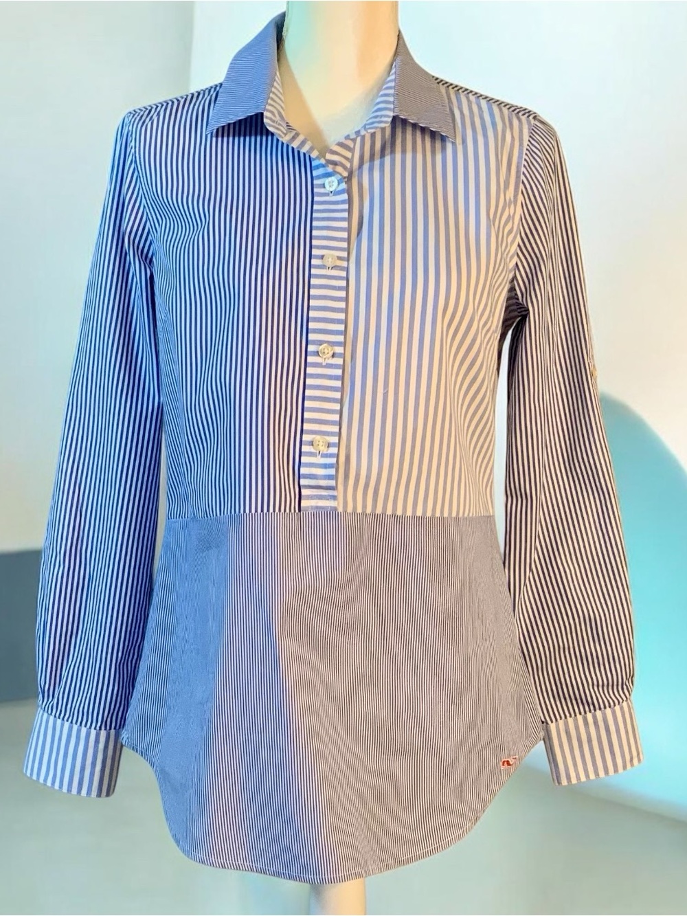 Vineyard Vines Blue & White Striped Button-Down Pop-Over Shirt